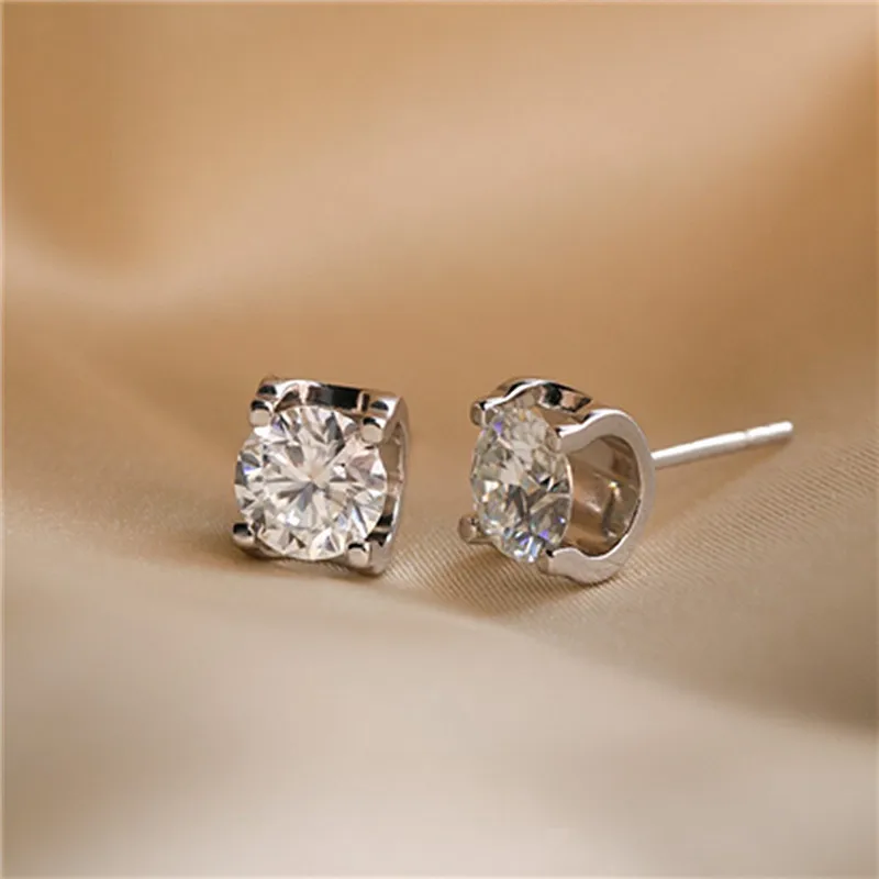 

S925 Silver Platinum-Plated 2CT D Color Moissanite Classic Bullion Stud Earrings for Women Fine Jewelry