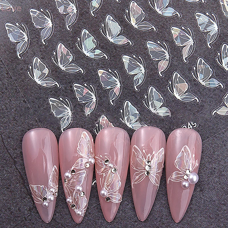 [L & P] 1 قطعة ثلاثية الأبعاد اليابانية بريق فراشة مسمار الفن ملصقات Kawaii ذاتية اللصق مسمار الزينة المنزلق الشارات DIY بها بنفسك اكسسوارات