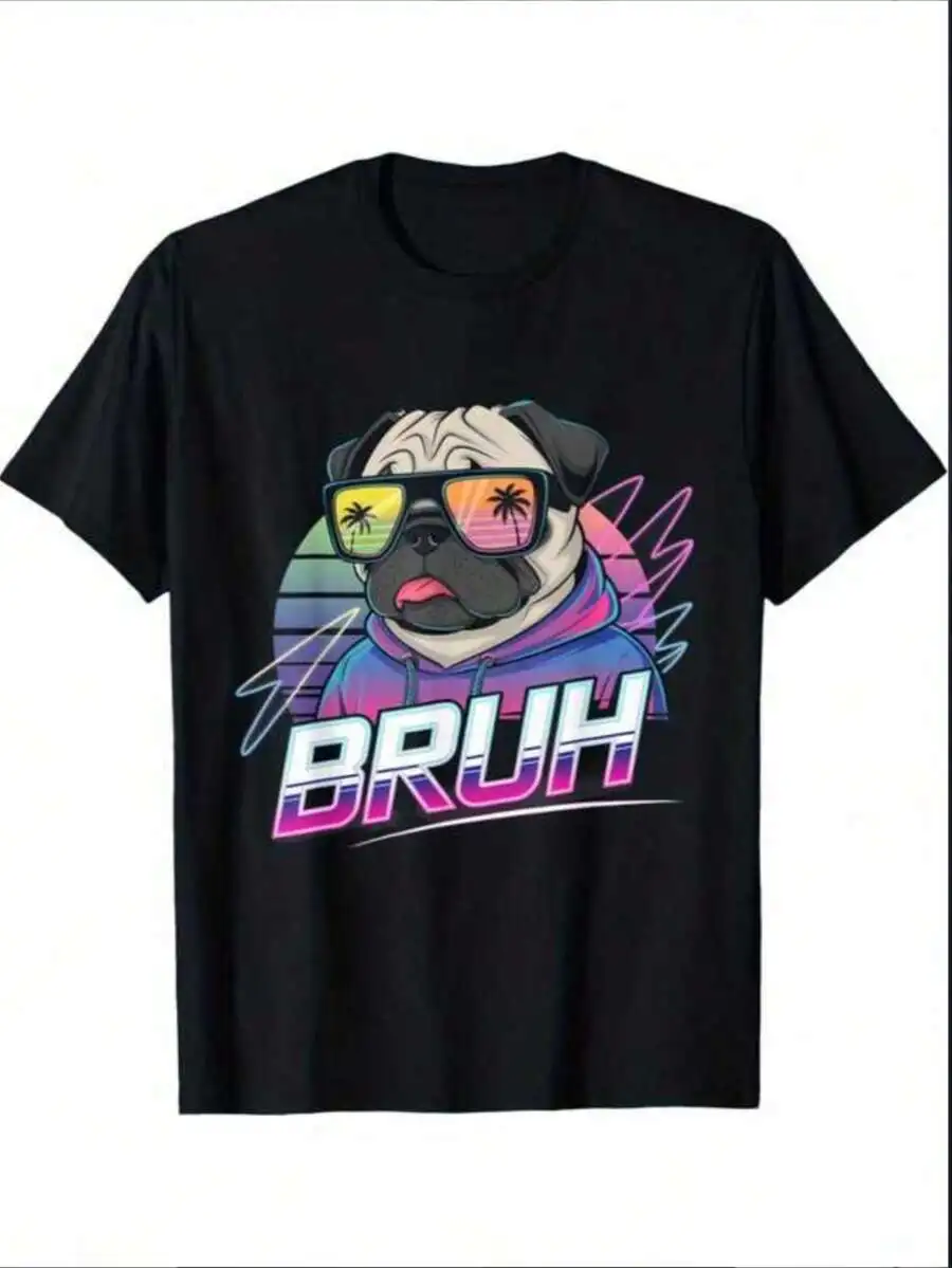 Funny Pug Bruh Silly Puppy Dog Lover Humor T-Shirt, For Boys Fashion Bottoming Shirt Breathable, Moisture Wicking, Casual Comfor