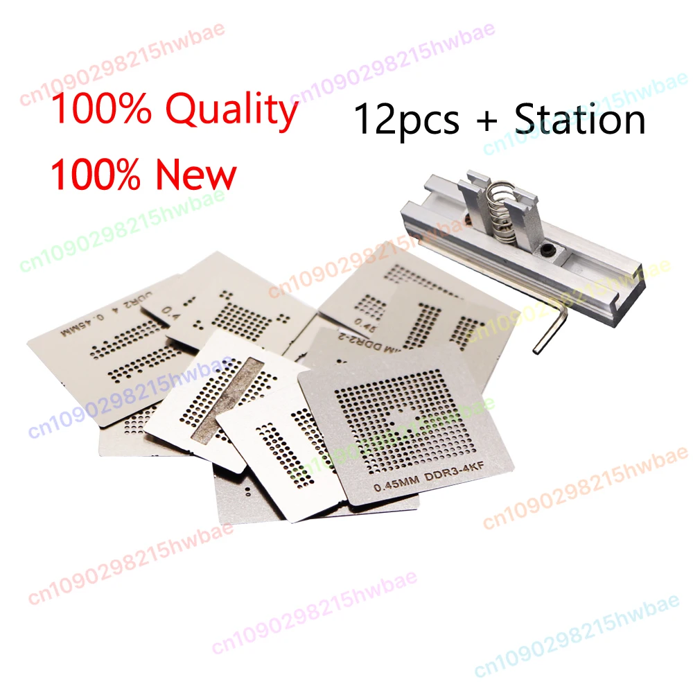 

12pcs Direct Heat BGA Stencil DDR1 DDR2 DDR3 DDR5 DDR2-3 DDR3-2 Reballing Kit Rework Station Fit Solder Balls 0.45mm 0.4mm