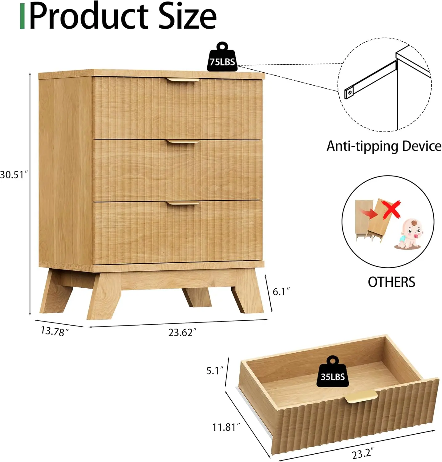 Fluted Nightstand, 24