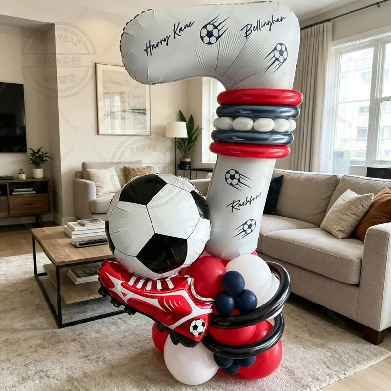 30 Stück rote Fußballschuh-Luftballons, 32 Zoll, weiße Zahlen 1-9, Geburtstagsballon-Set, Fußball-Themenparty-Dekoration, Foto-Requisiten
