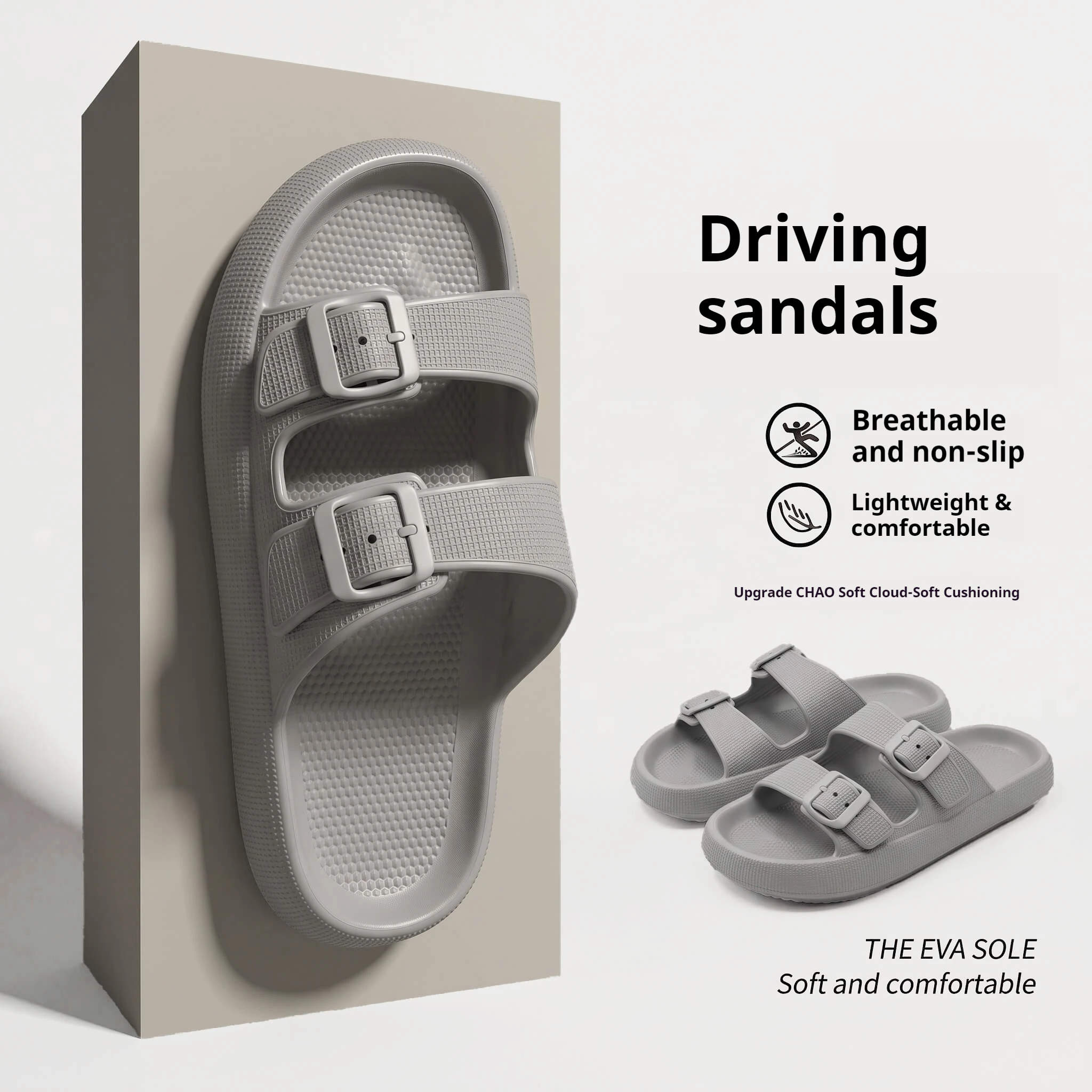 Herren Verstellbare Doppelschnallen-Sandalen EVA Cloud Weiche Dicke Plattform-Hausschuhe Atmungsaktive Rutschfeste Leichte Fahrer-Sandalen – Detail 7