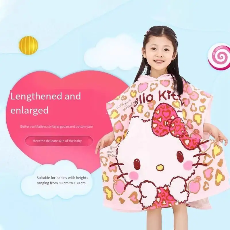 

Sanrio Cartoon Children Cape Bathrobe Hello Kitty New Style Fashion Hat Cloak Beach Towel Soft Absorbing Quick-Drying Bath Towel