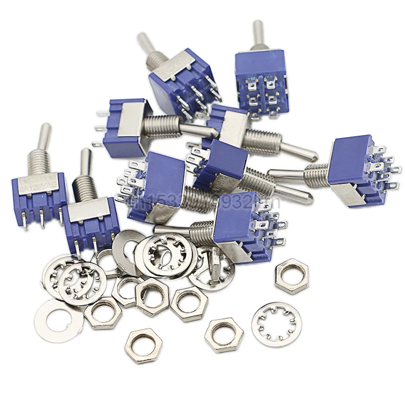 5Pcs Waterproof Cap and Toggle Switch  3Pin 6Pin ON-OFF-ON / ON-OFF 3 Position Latching MTS-103 MTS-102 AC 125V/6A Dark Blue