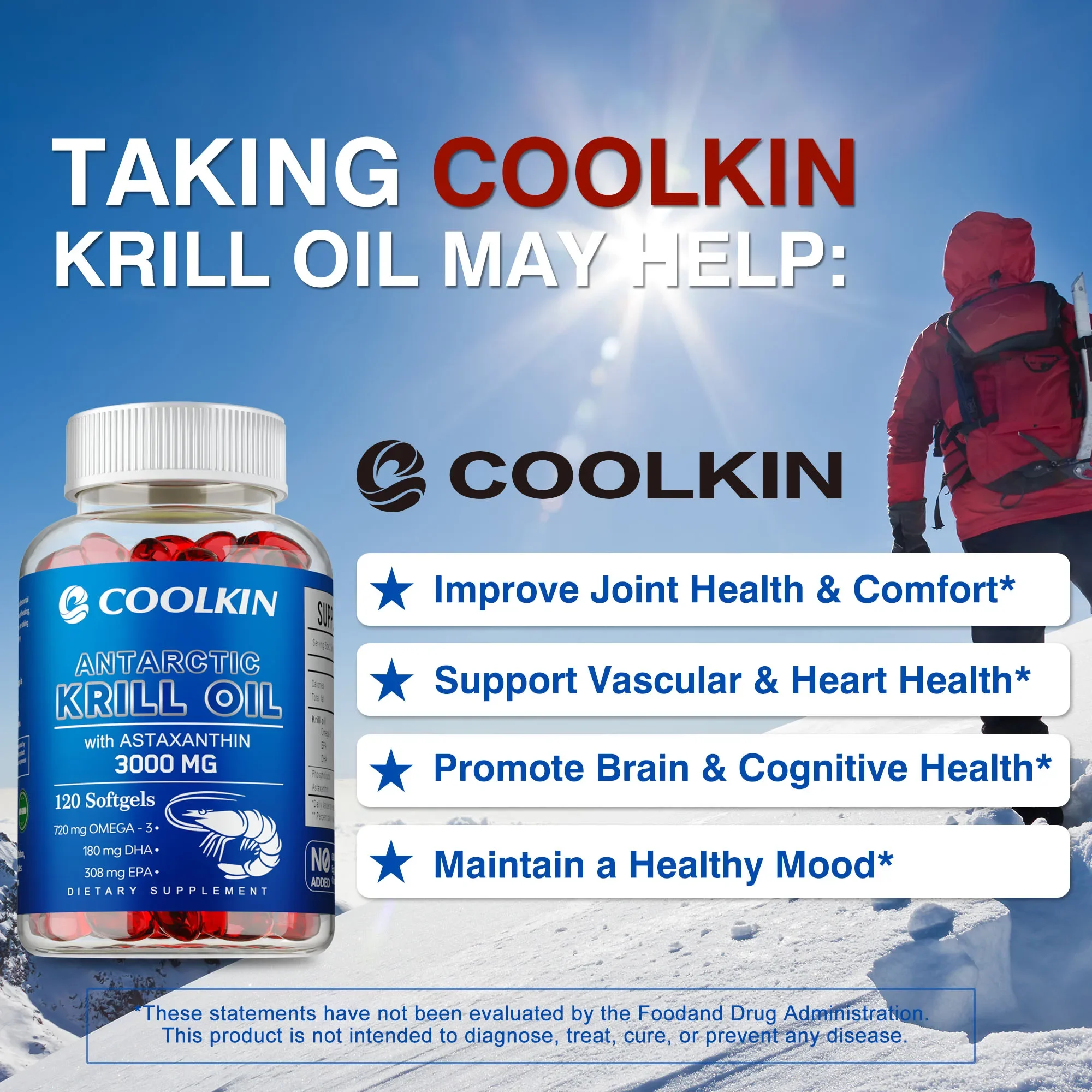 Olio di krill antartico 3000 mg - Omega-3 EPA, DHA, riduce il dolore articolare, migliora la circolazione sanguigna, supporta la salute del cuore e delle articolazioni