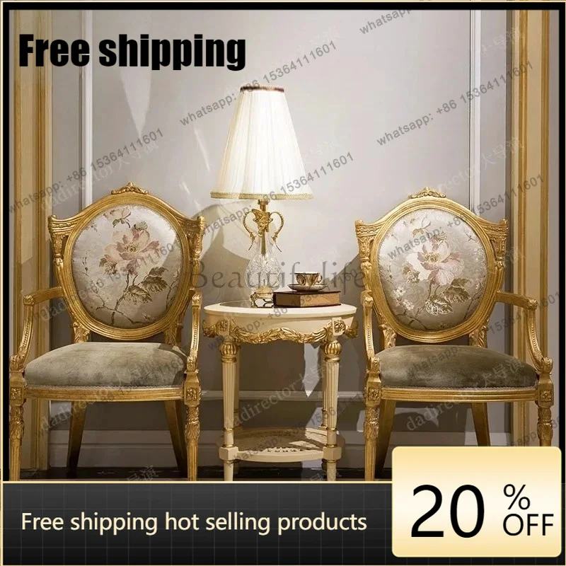 Customization European luxury court solid wood carving gold leisure chair French hotel negotiation chair corner combination