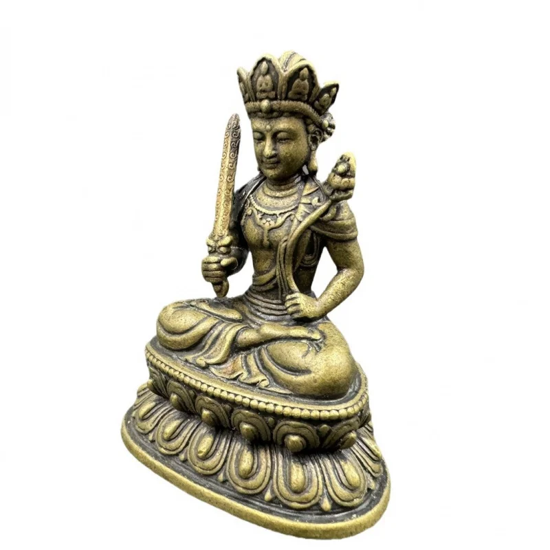 Void Ornament Ox God Holding Lotus and Sword Guanyin Antique Brass Buddha Statue