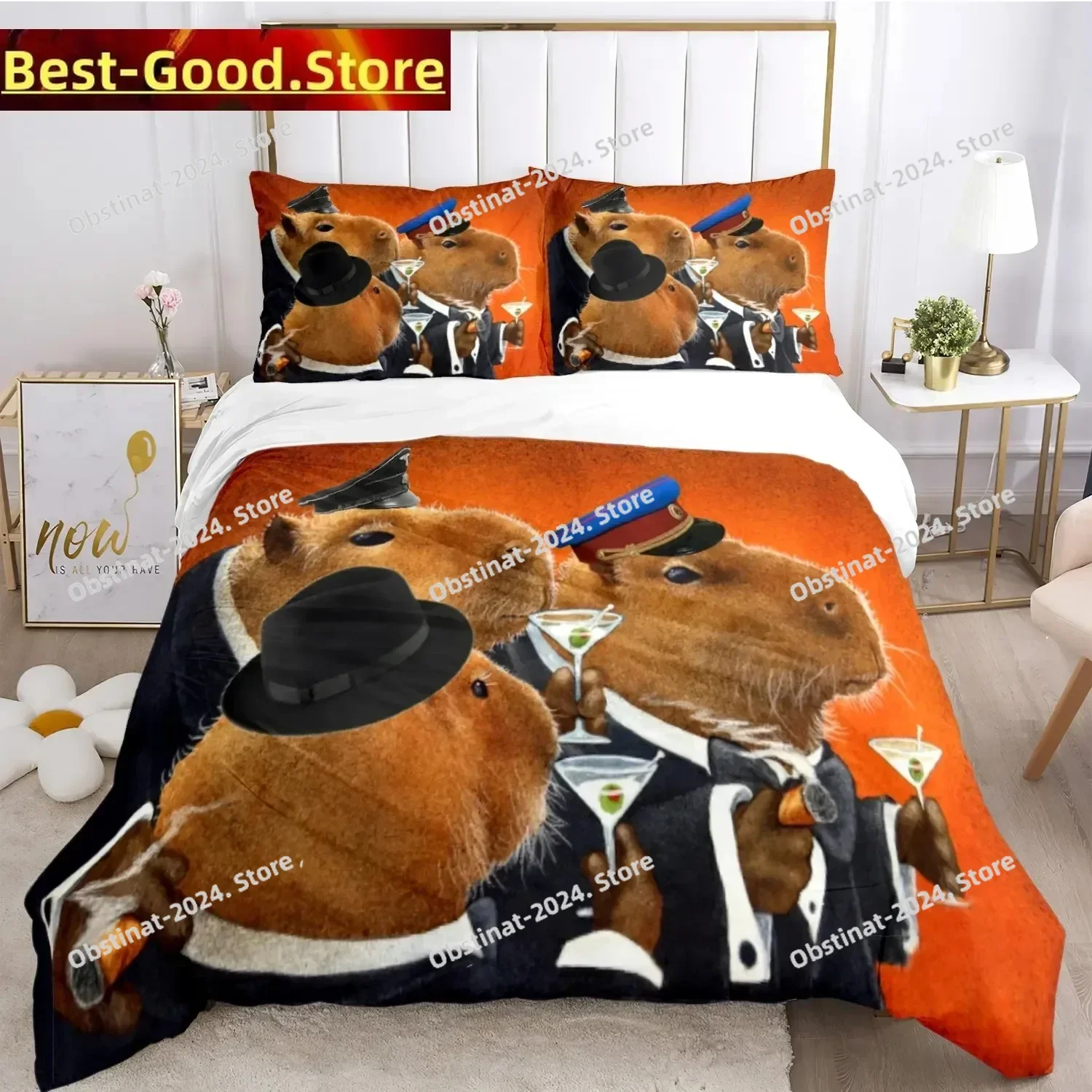 

2025 Funny Capybara Anime Duvet Cover Kawaii Animals Bedding Set Soft Quilt Cover Full Size Cute Boy Teens Bedroom Decoration