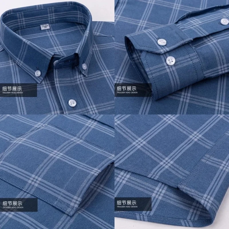 New in Shirt 100%Pure Cotton Long-Sleeve Shirts for Men Slim Fit Casual Oxford Plain Shirt Soft Plaid Striped Designer Clothes