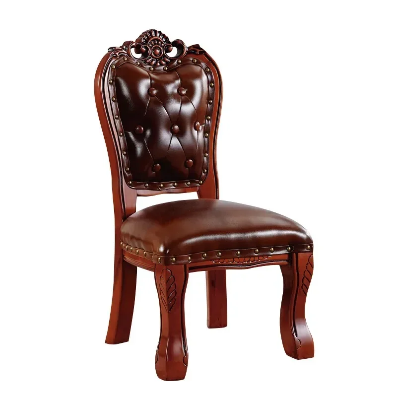 #American Small Adult Chair Room Children Backrest European Leather Chair Luxury Solid Wooden Taburetes Madera Home Furniture