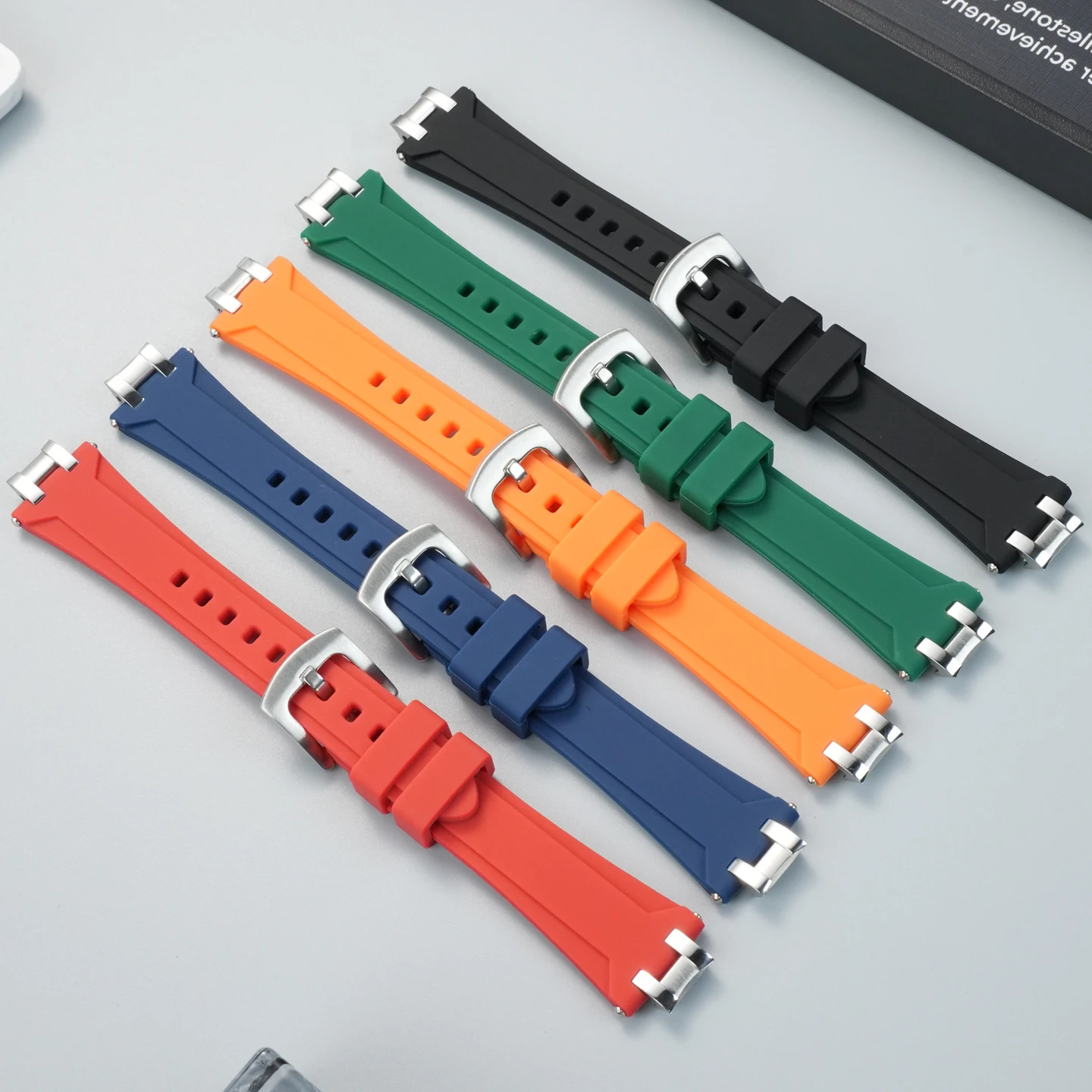 لسلسلة AIKON QUARTZ AI1008 حزام ساعة من السيليكون عالي الجودة مقاوم للماء، ملحقات سلسلة ساعات بواجهة من الفولاذ المقاوم للصدأ