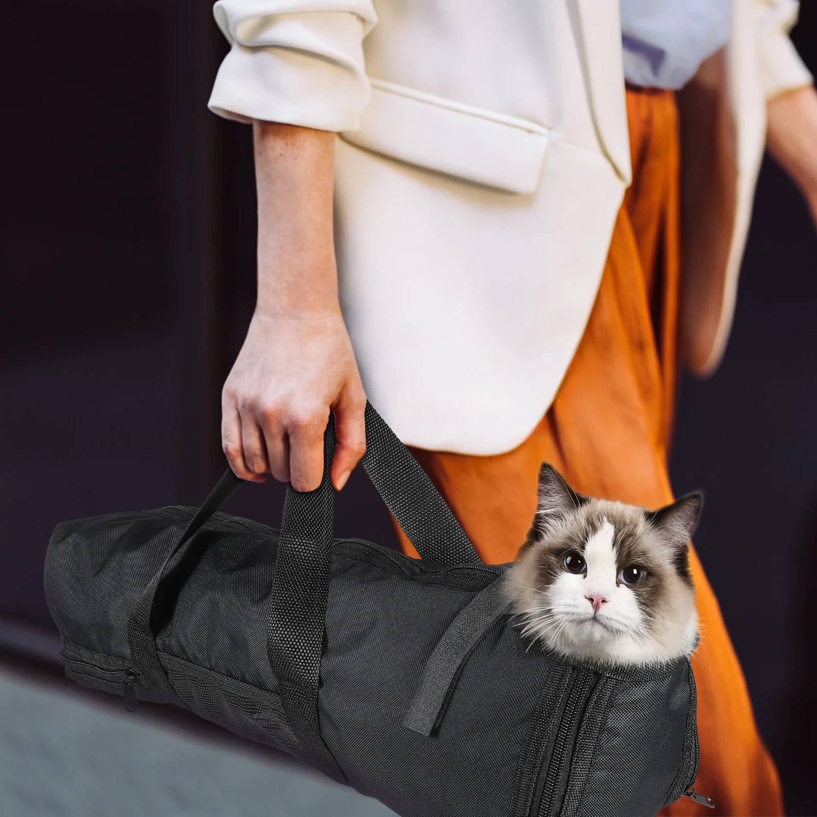 

Cat Nail Scissors Bath Bag Grooming Cats Oxford Cloth Carrier Pouch Fine Mesh Sturdy Zippers Multi Entry Pet Supplies