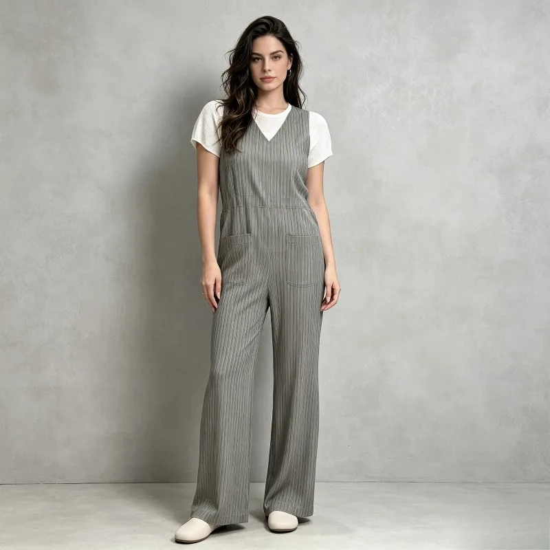 Miyake Pleated Strap Jumpsuit Women 2026 Autumn New Slim Fit Straight Pleats Reversible Casual Solid Color Versatile Jumpsuit