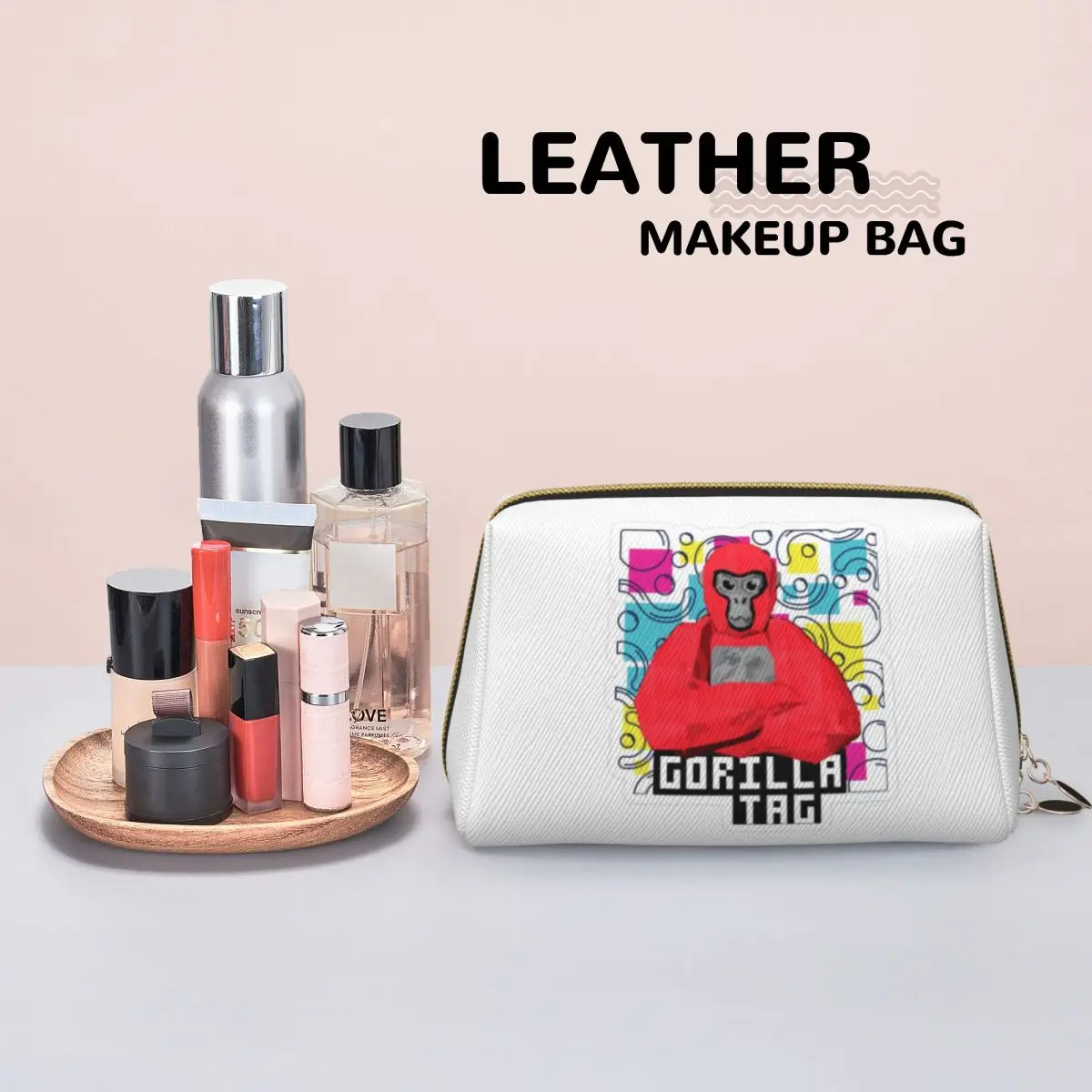 Gorilla Tag Cools Red Women Cosmetic Bag Travel Makeup Organizer Pouch Toiletry Storage Dopp Kit Case