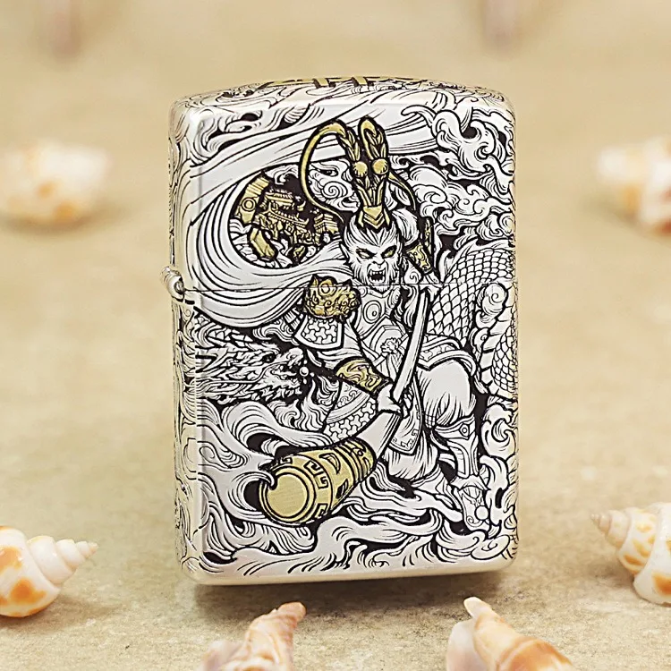 

Подлинная масляная Зажигалка Zippo Sun WUKONG, медная ветрозащитная сигаретная керосиновая зажигалка, подарок с кодом против подделки