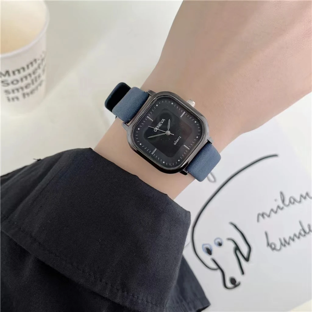 Square Quartz Student Watch, Men's and Women's Fashion Watch, Simple Leather Watch, Casual Watch