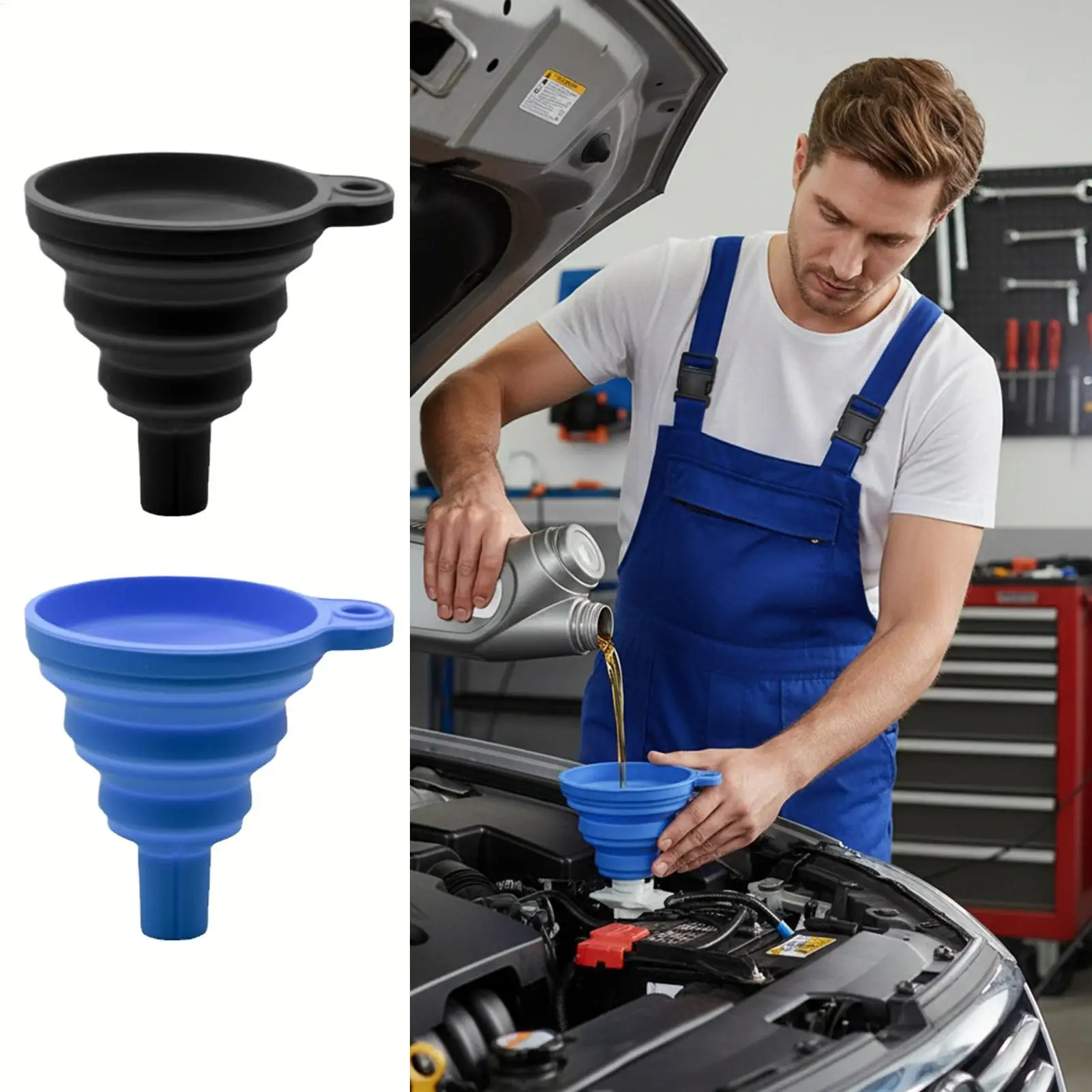 

Car Oil Change Funnel Foldable Silicone Splash Proof Multi-Purpose Car Oil Change Funnel Spill Saver for Fluids Water Lubricants
