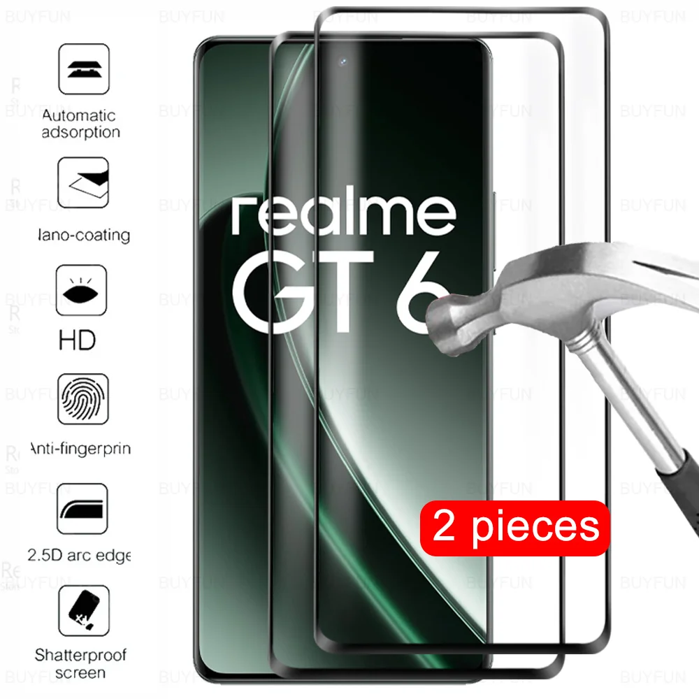 2Pcs Full Cover Curved Tempered Glass For Realme GT 6 Screen Protector Realmy GT 6T Neo6 SE Neo 6SE GT6 T GT6T Neo6SE 5G HD Film