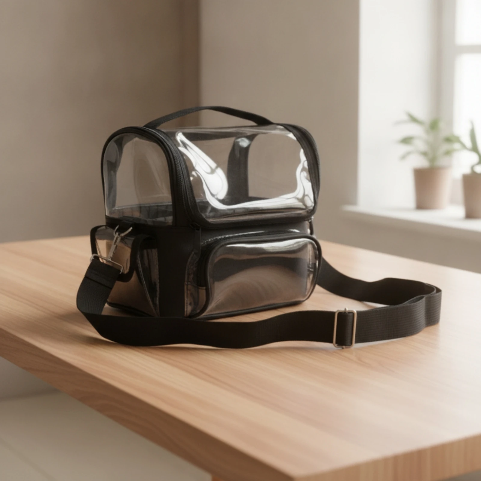 Clear Makeup Bag with Shoulder Strap Waterproof Transparent Toiletry Bag with Dividers Makeup Organizer Case Easy to Clean