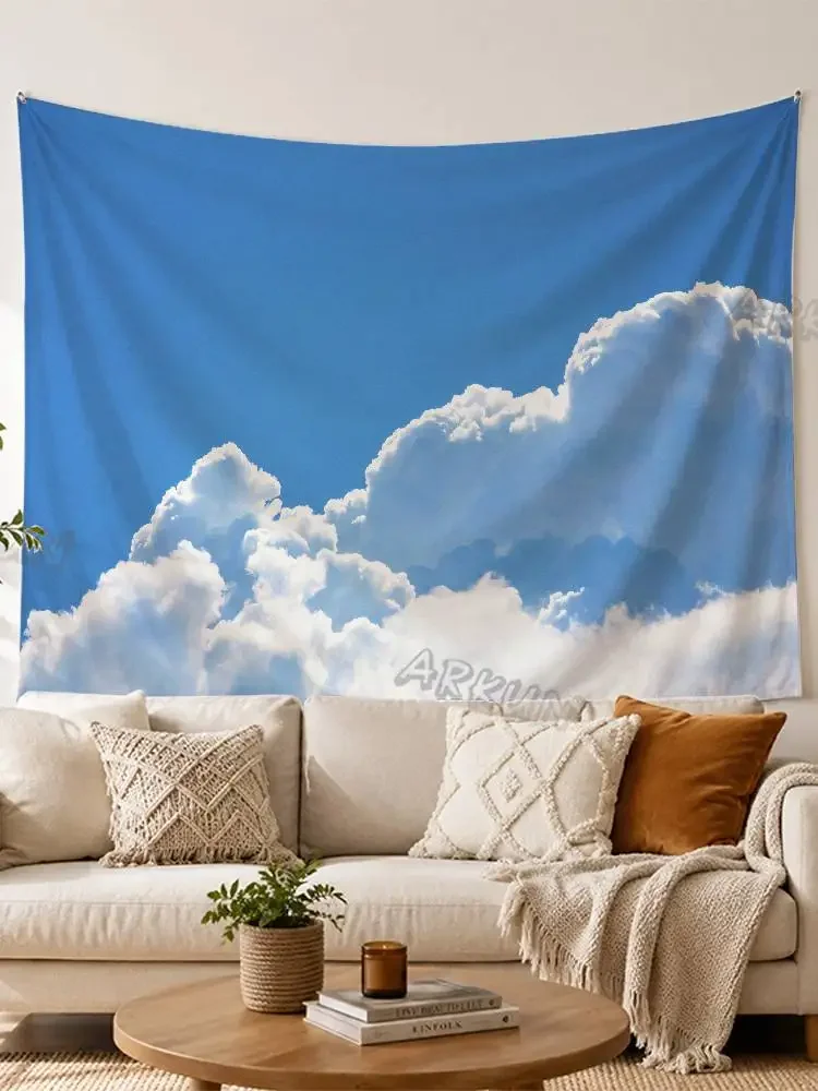 Bright Blue Sky White Cloud Tapestry Dreamcore Aesthetic Nature Landscape Scenic Meadow Sky View Wall Art Bedroom Home Decor
