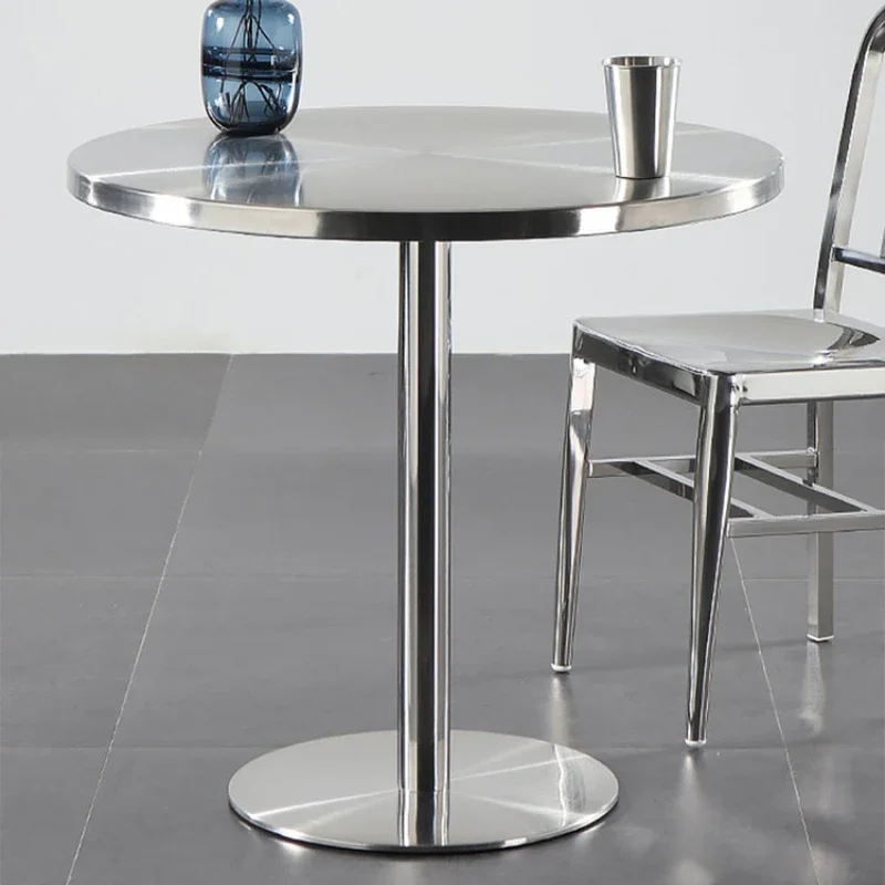 Stainless Steel Dining Table Bar Cafe Outdoor Round Table Furniture for Home Portable Mobile Simple Restaurants Metal Tables