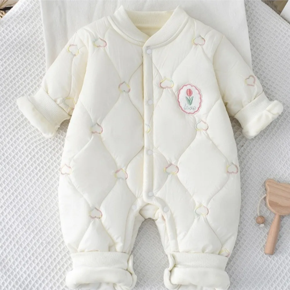 Autumn and Winter 120g Cotton Padded Warm Baby Jumpsuit Cartoon Pattern Baby Jumpsuit 0-18 Months Newborn Baby Outdoor Wear