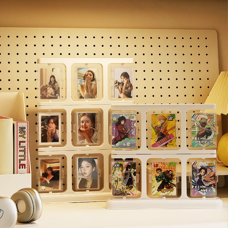 360° Rotatable Double-sided Photocard Display Stand, Stackable Multi-layer Dustproof Desktop Holder for Kpop Anime Cards