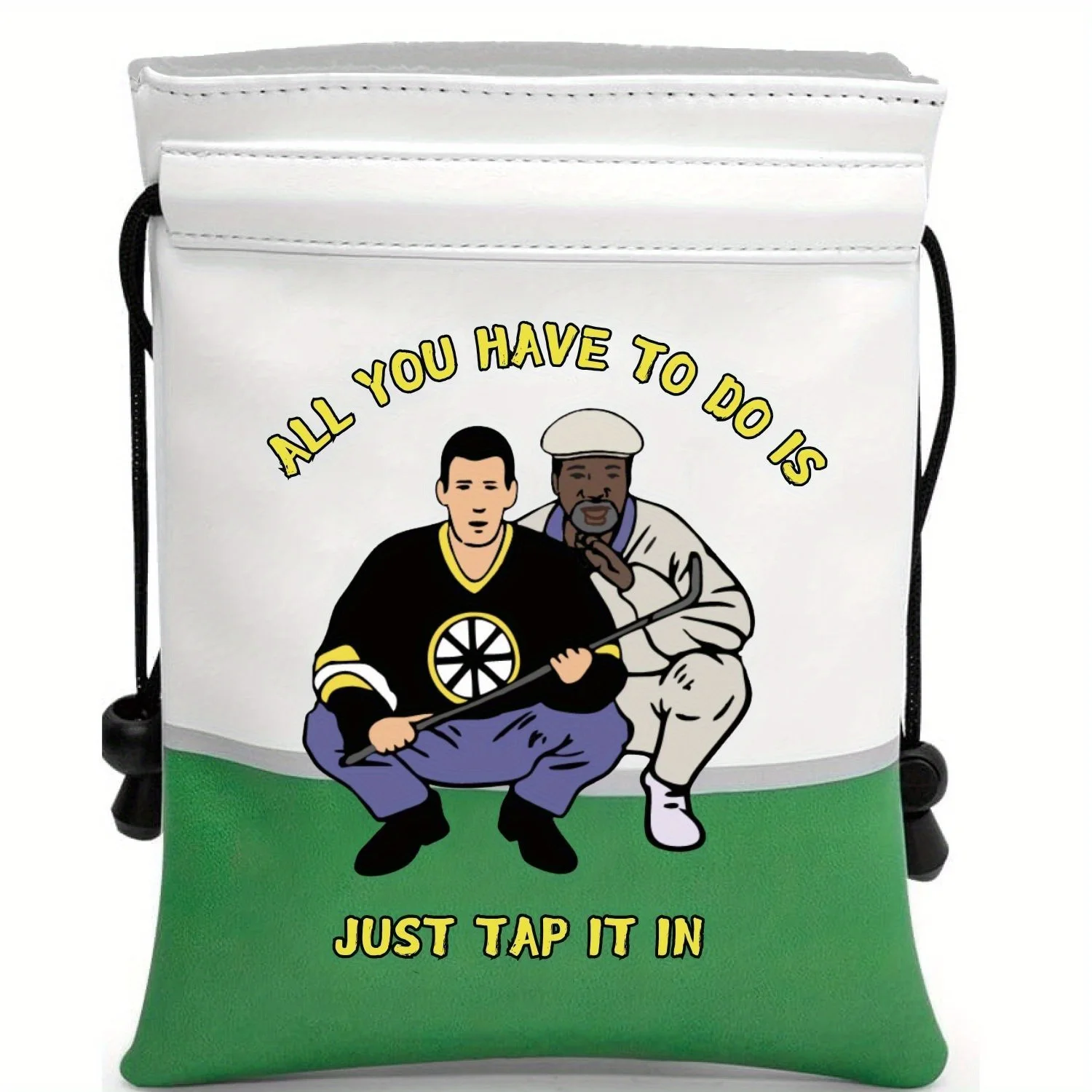 Funny Happy Gilmore Golf Valuables Bag with Drawstrings Synthetic PU Leather Pouch for Men Women White Gifts for Golf Pouch