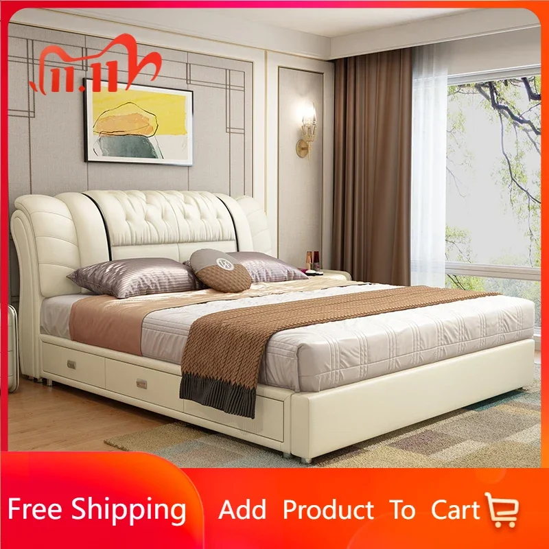 

Master Leather Italian Bed Minimalist Luxury White Modern King Frame Bed Pretty European Camas Moderrnas Inteligentes Furniture