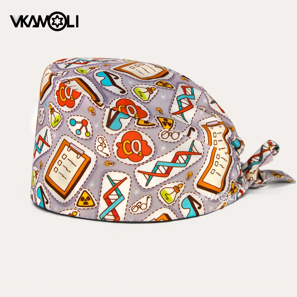 Scrub Caps with Heart Pattern Series Printed on Them for Medical Staff's Surgical Use in Medical Laboratories.