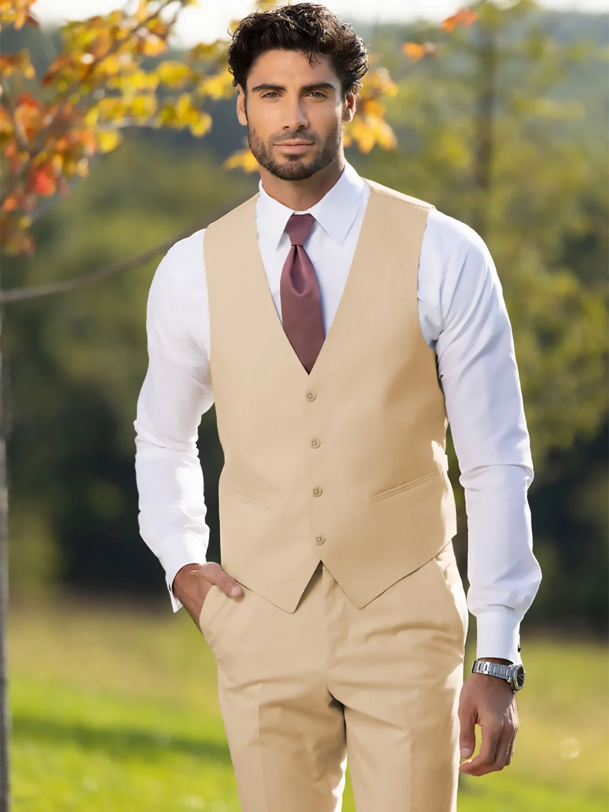 

AnnieBritney Smart Casual Suit for Men Slim Fit Custom Made Solid Vest and Pants Set Trajes Para Hombre Anzug Herren Boys Suits