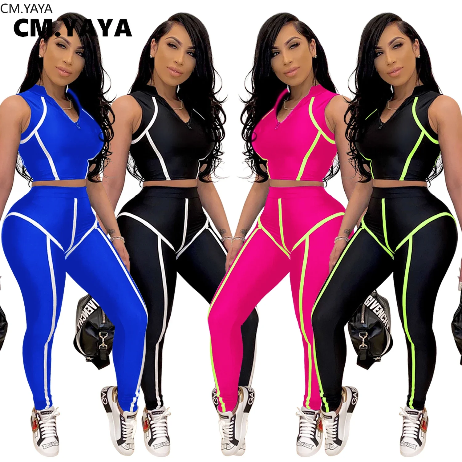 Women Sets Summer Tracksuits Slim Sleeveless Skinny Crop Tops+Pants Suit Two Piece Set Night Club Outfits 2 Pcs Street GL3503