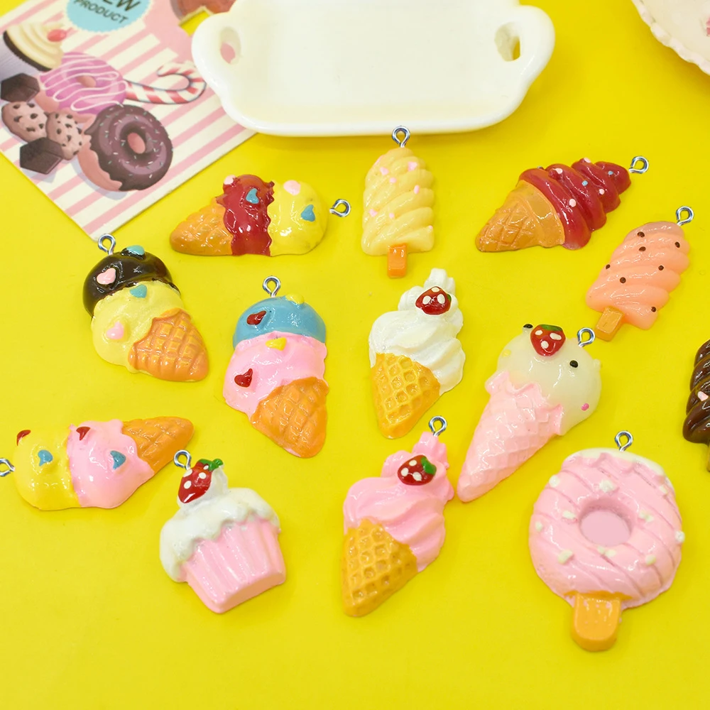 10Pcs Kawaii Resin Ice Cream Charms Pendants For Jewelry Making Earring Necklace Bracelet DIY Crafts Dollhouse Accessories