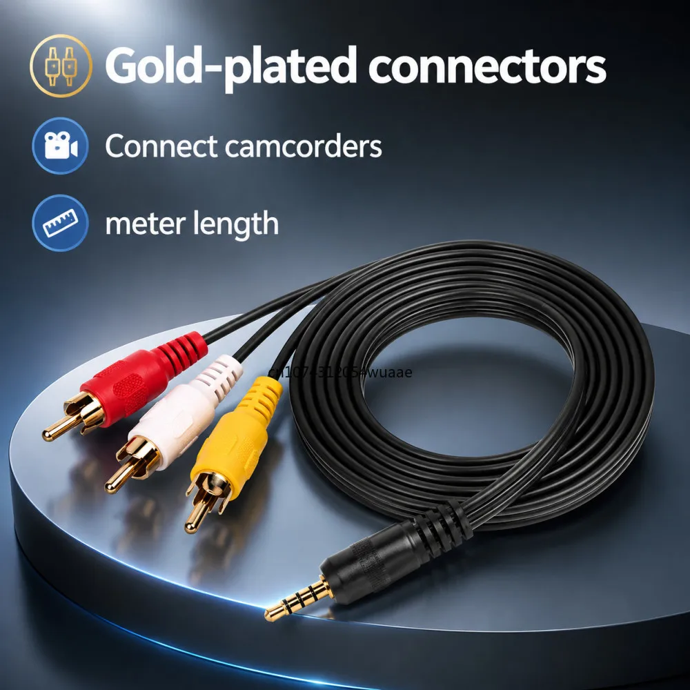 3.5mm to 3 RCA Audio Video Cable Gold-Plated AV Cable for TV Amplifier Home Theater Speaker Subwoofer 1.5m