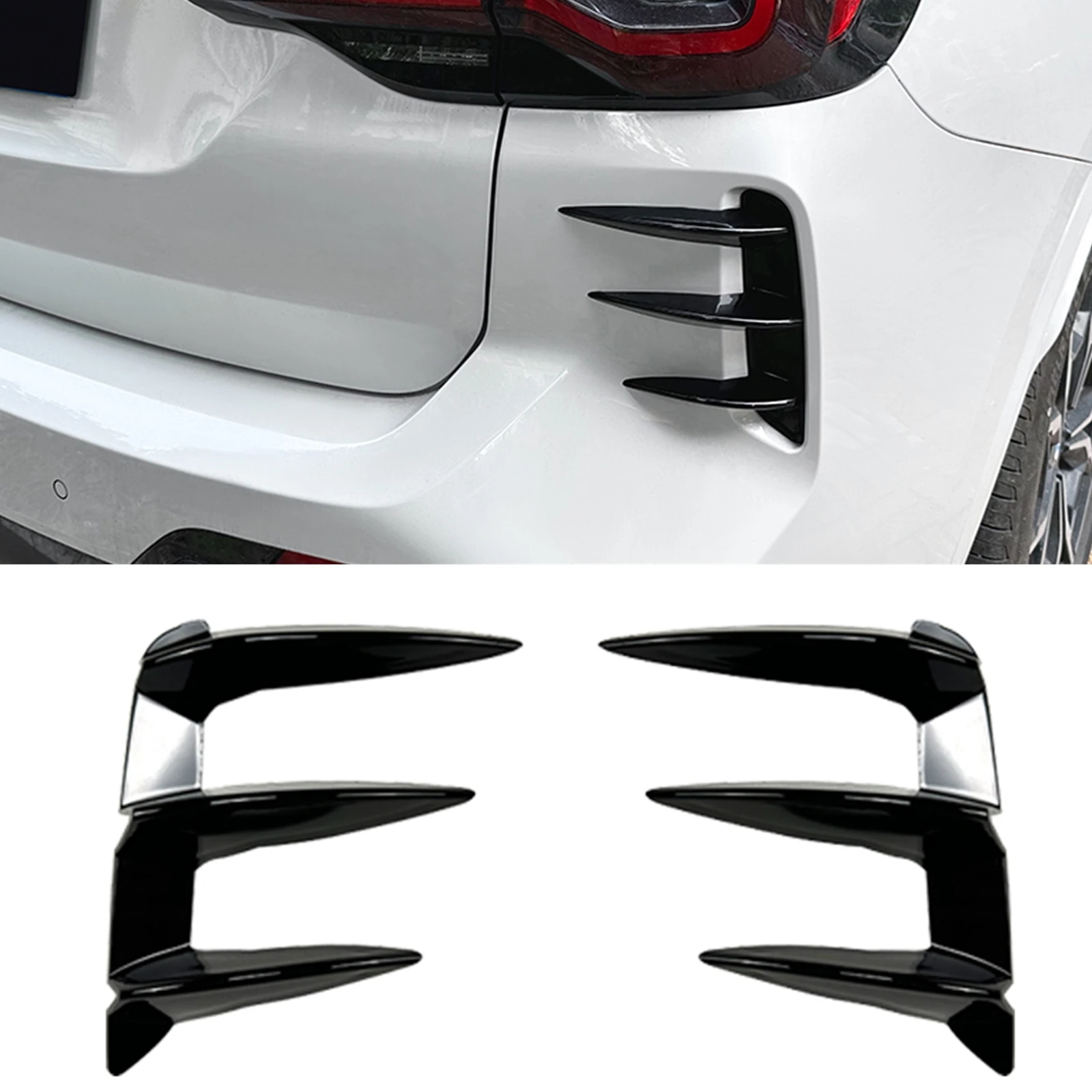 2 Pieces Rear Bumper Side Air Vent Cover Trim Boot Splitter Canard For BMW X3 G01 LCI M Sport 2022 2023 2024
