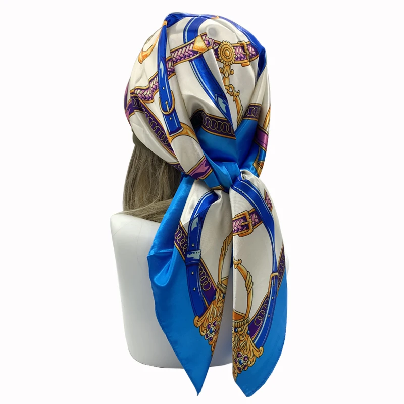 90 cm Mode Seide Quadrat Schal für Frauen Haar Band Weiche Halstuch Vintage Hijab Blume Drucken Kopftuch Weibliche Pashmina Bandana – Detail 8