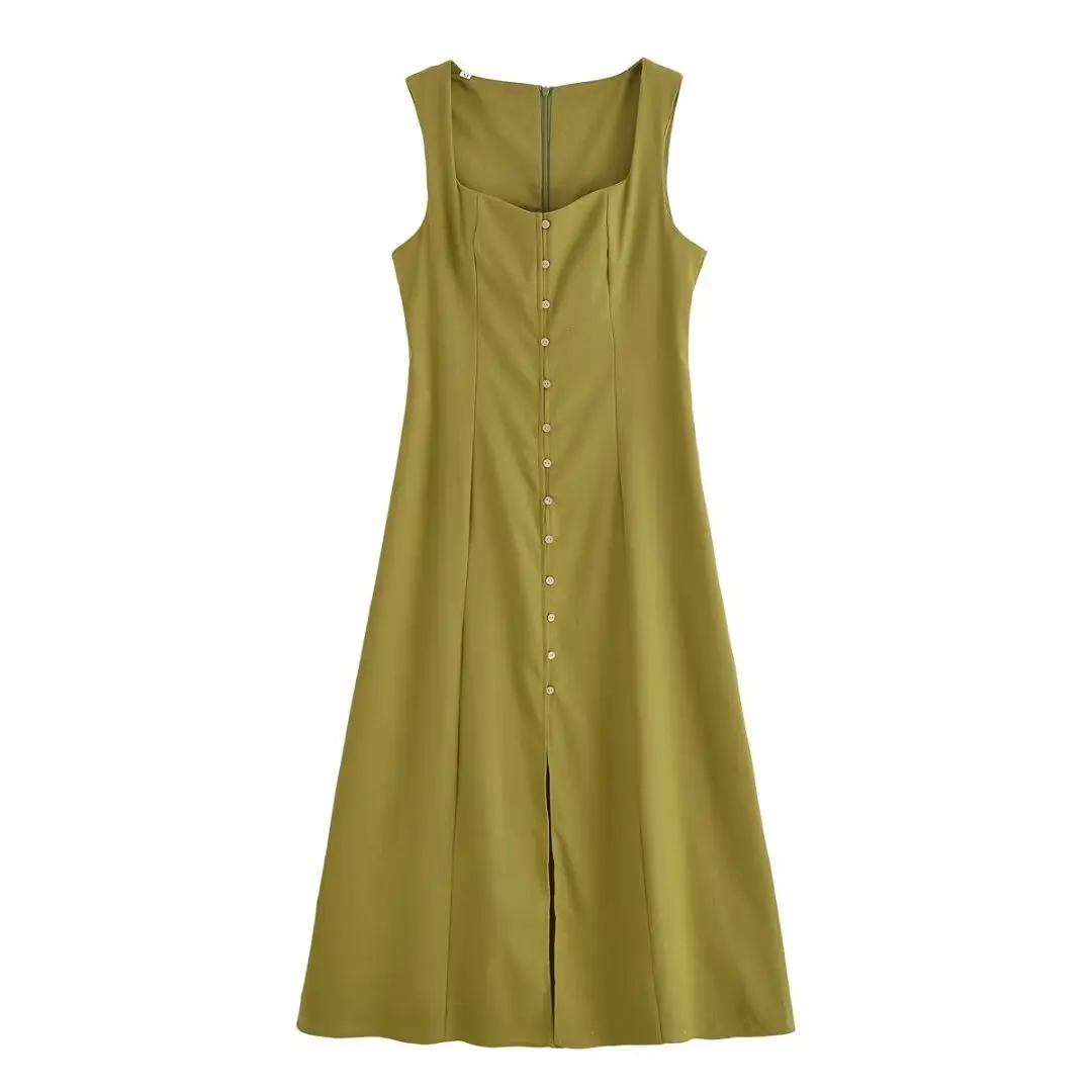 DiYiG Women 2025 spring new fashion simple vest sleeveless dress chic square collar Joker slim dress Vestidos Mujer