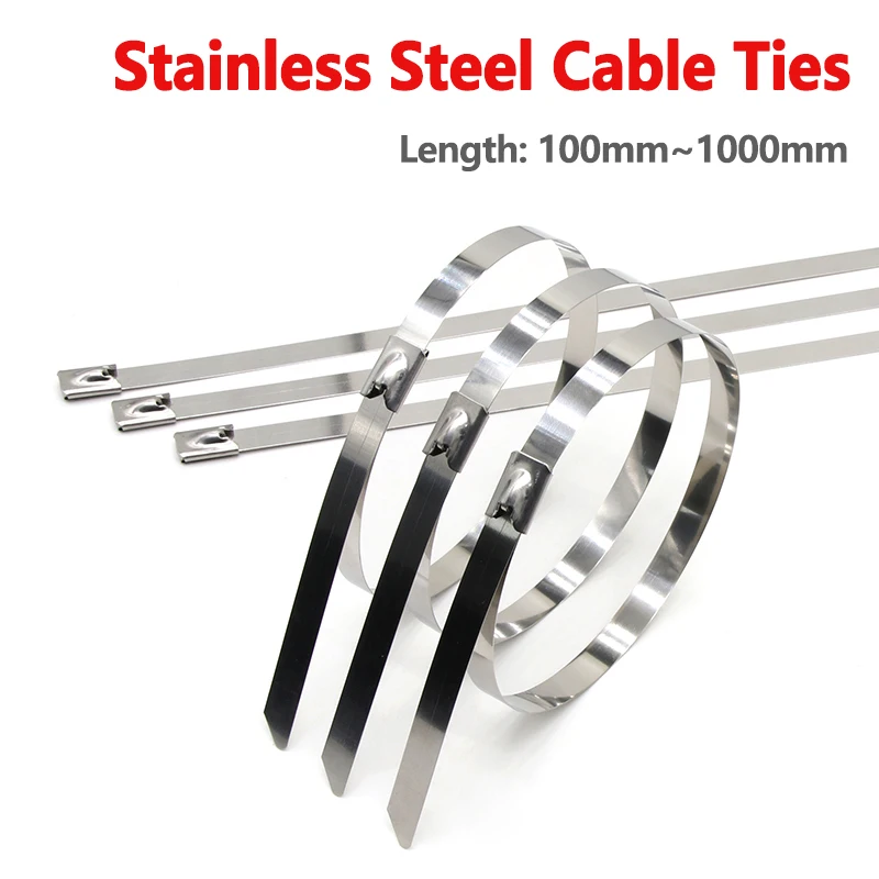 10pcs Stainless Steel Cable Ties Width 7.9mm Hand Fastening Strap Cutting Wrap Tool Automatic Zip Tensioning Tool Cable Ties