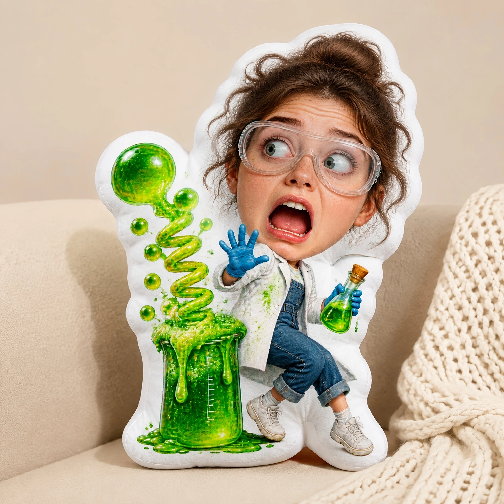 1pc Funny Scientist Slime Lab Character Shaped Pillow, Double Sided Printed Decorative Cushion for Home, Office, Sofa, Bed, and