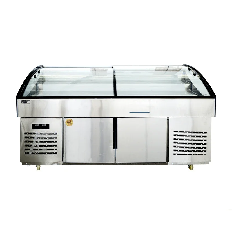 Commercial Restaurant Refrigeration Display Cooler Open Door Type Dim Sum Cabinet with Marble for Seafood and Cake Display