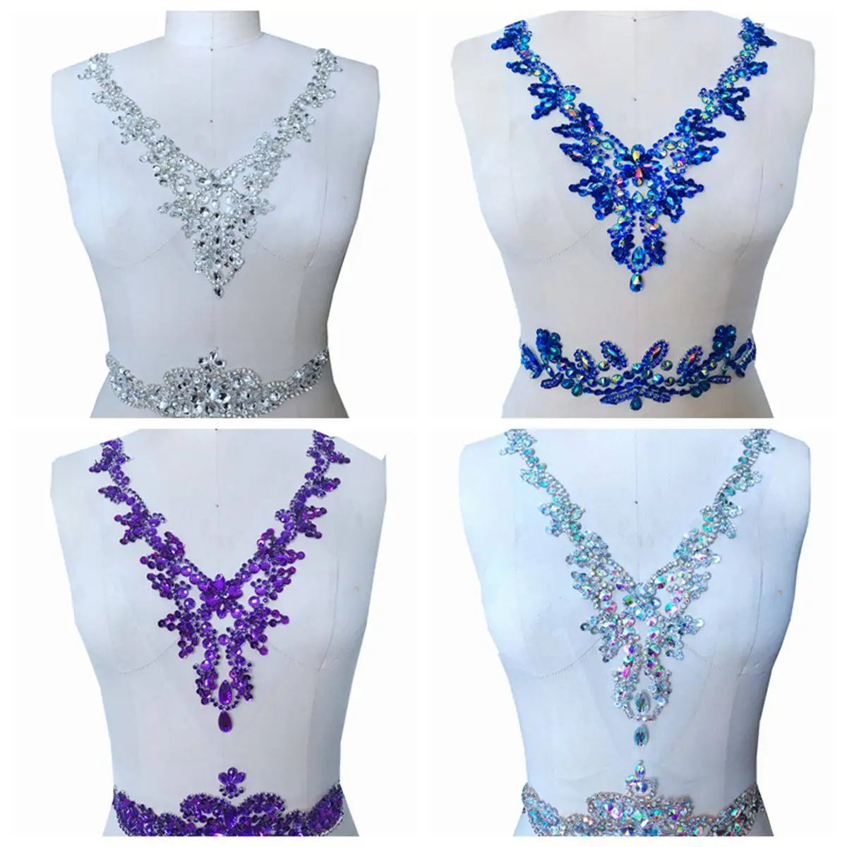 

Rhinestone Flower Sequin Applique Patches Hand Beading Embellishments Deep V-Neck Waistband Set Decoration DIY Accessories