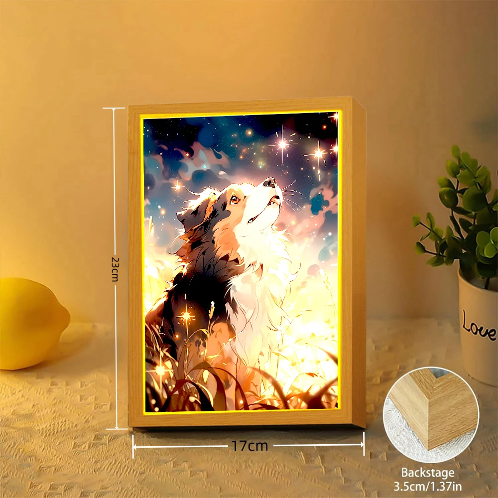 Cute puppy Light Painting Picture Frame Kawaii Led Night Light Home Wall Bedside Table Room Decor Kids Christmas Gifts Moon Lamp