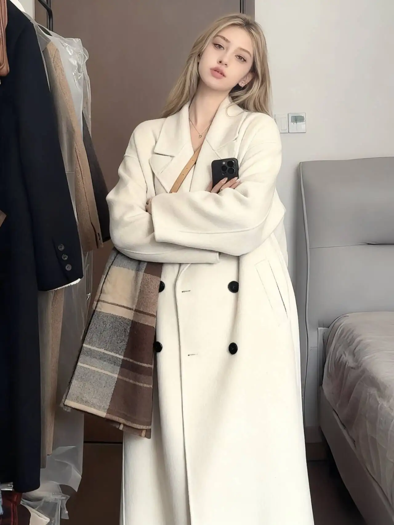 

Wool Blend Coats Womens Woolen Coat Short Women Winter Tweed Double-Breasted Gothic Style Office Lady Endurance Conference Thick