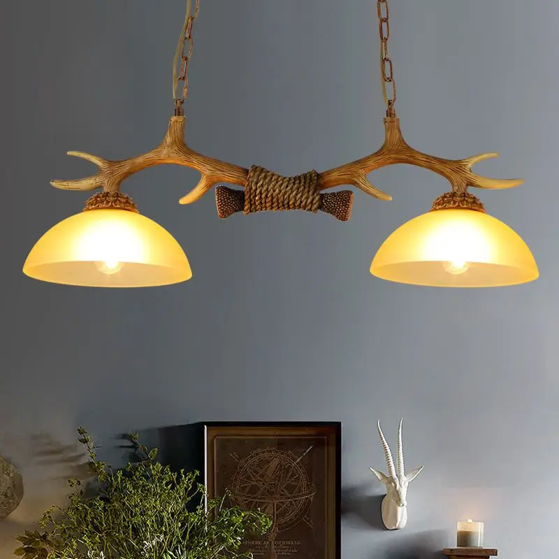 Resin Antler Glass Pendant Lamp Deer Horn Suspension Light Hotel Bar Cafe Restauerant Store Loft Hanging Ceiling Chandelier