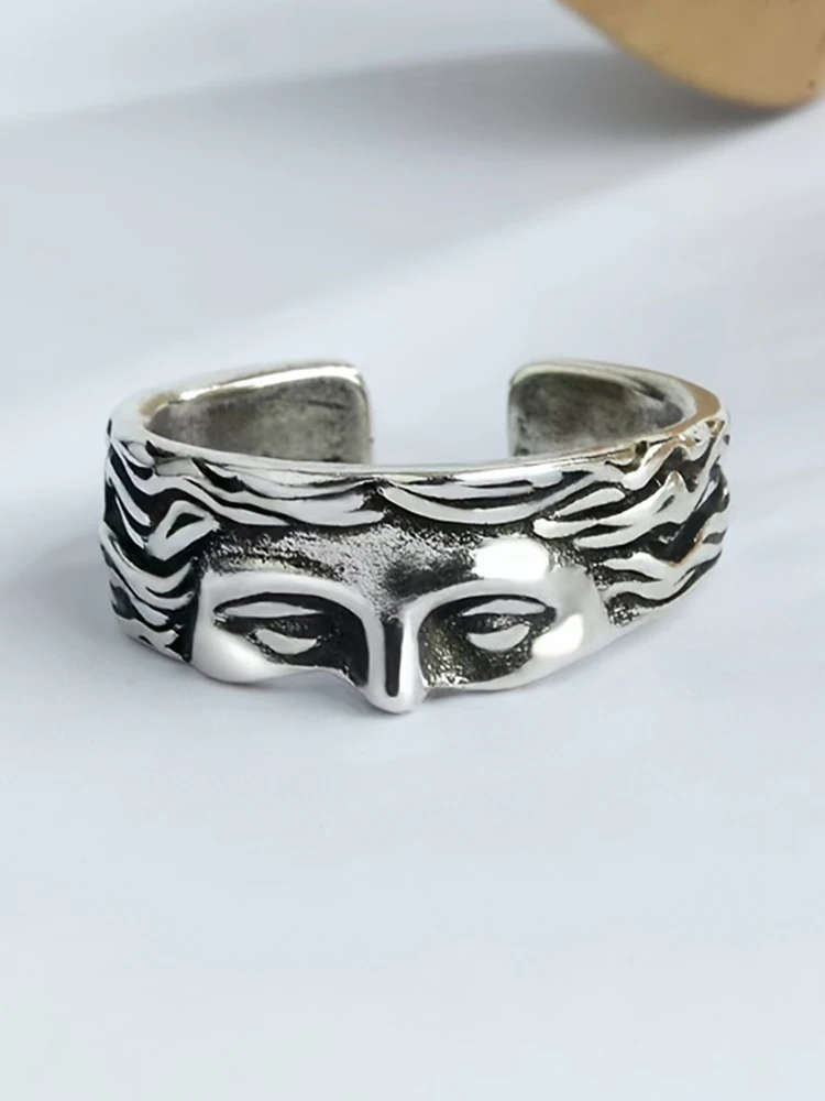 Rings For Men Creative Venus Mask Ring, Retro Thai Silver Relief With Adjustable Opening Ring Confessing Gift