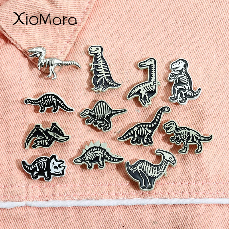 12 Style Dinosaur Enamel Pins Triceratops Tyrannosaurus rex Stegosaurus Punk Brooches On Backpack Gift For Friend Kid Jewelry