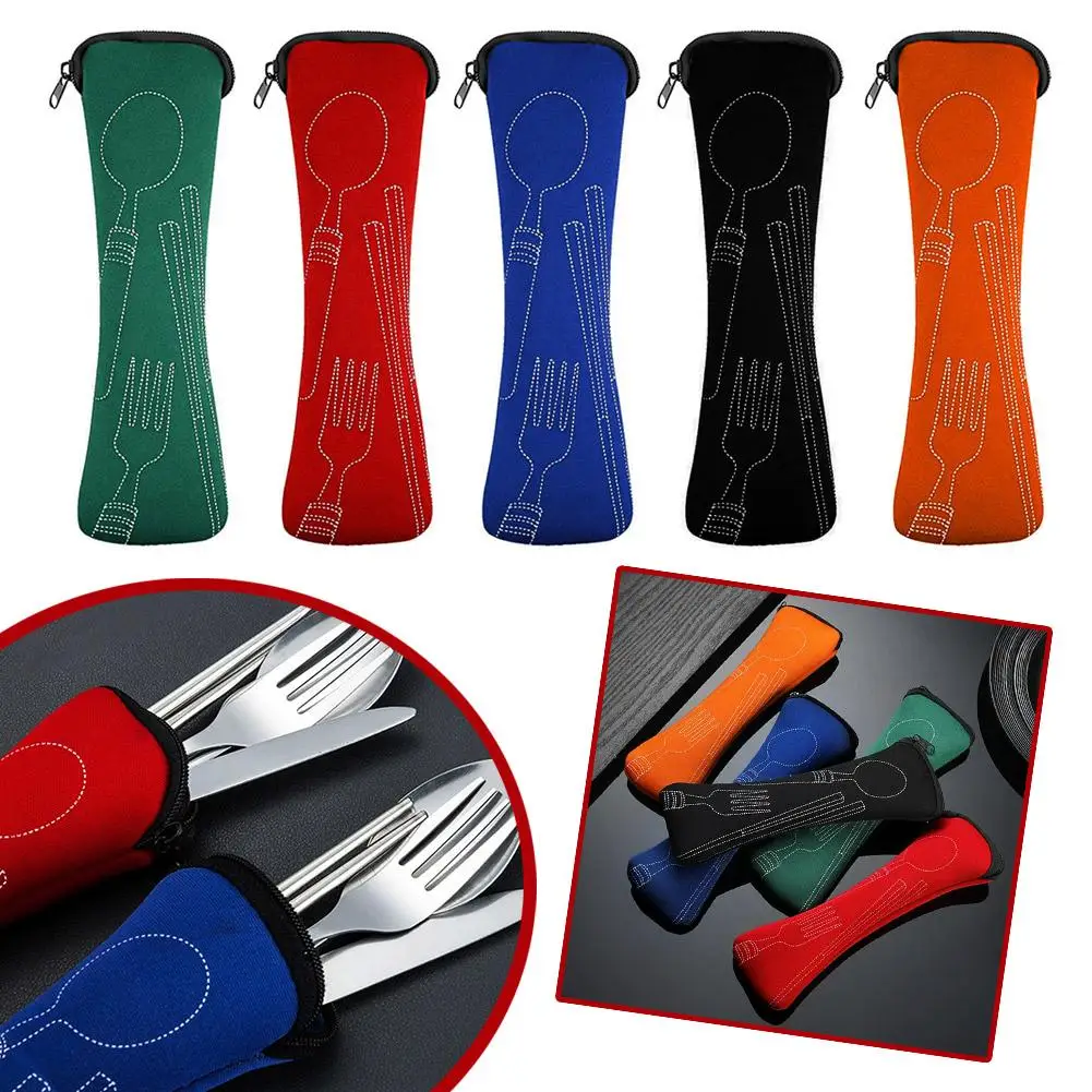 Portable Stainless Steel Cutlery Storage Bag Portable Chopstick Cloth Bag Travel/School/Work/Outdoor Picnic Storage