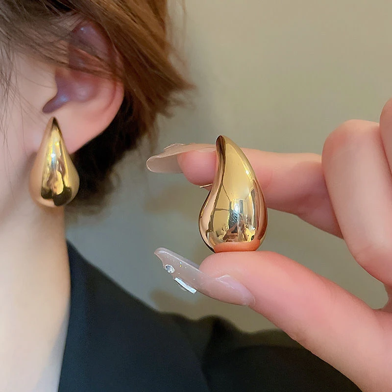 925 Silver Needle Gold Color Water Drop Stud Earrings For Women Imitation Metal Earing Jewelry 2026 Trending New Korean Earrings