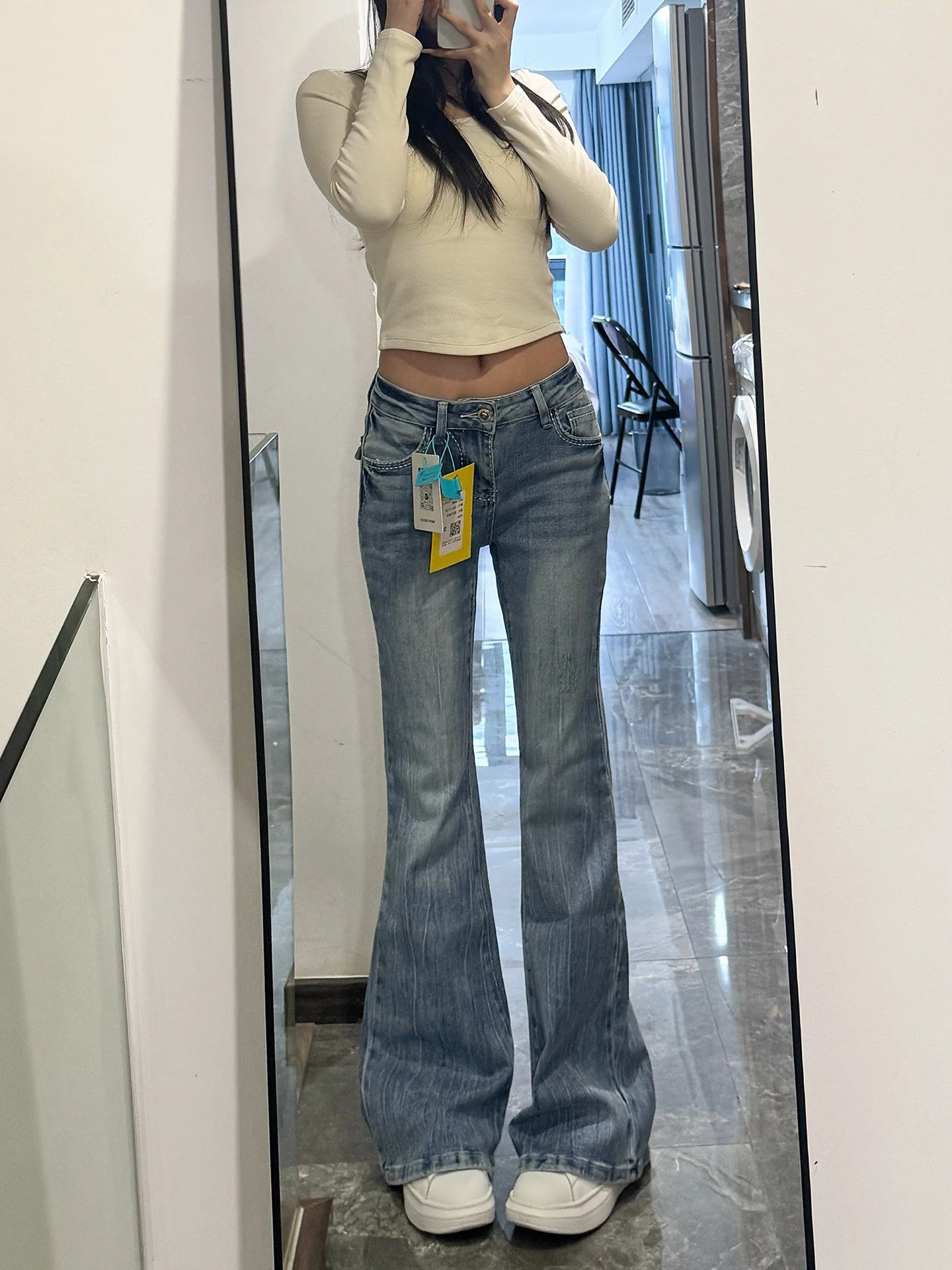 

Retro High Waist Bell Bot Denim Jeans Women's Spring Summer New Sle INS Trendy Slimming Hoof Pants Blue